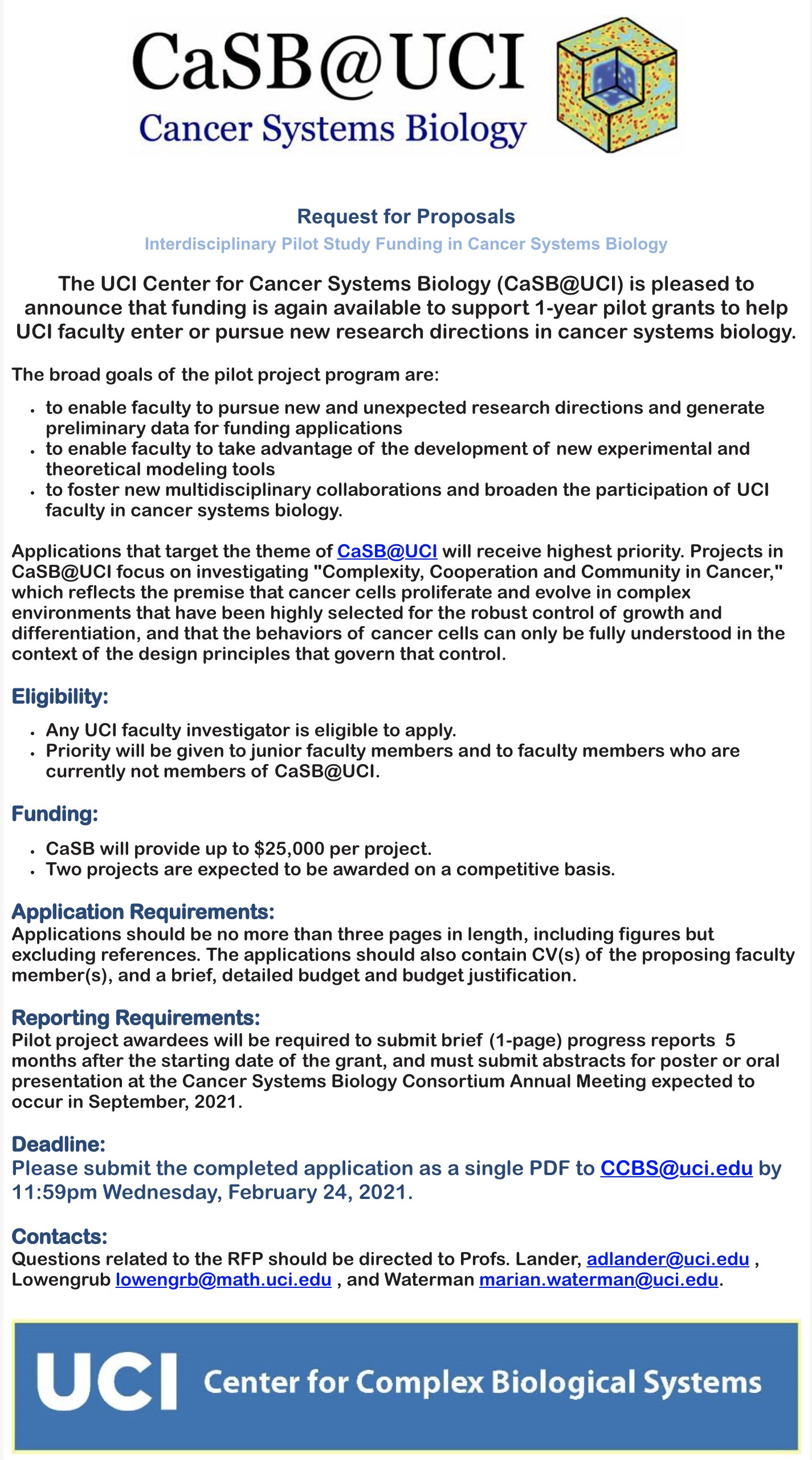 Funding Opportunity - UCI Center for Cancer Systems Biology (CaSB 